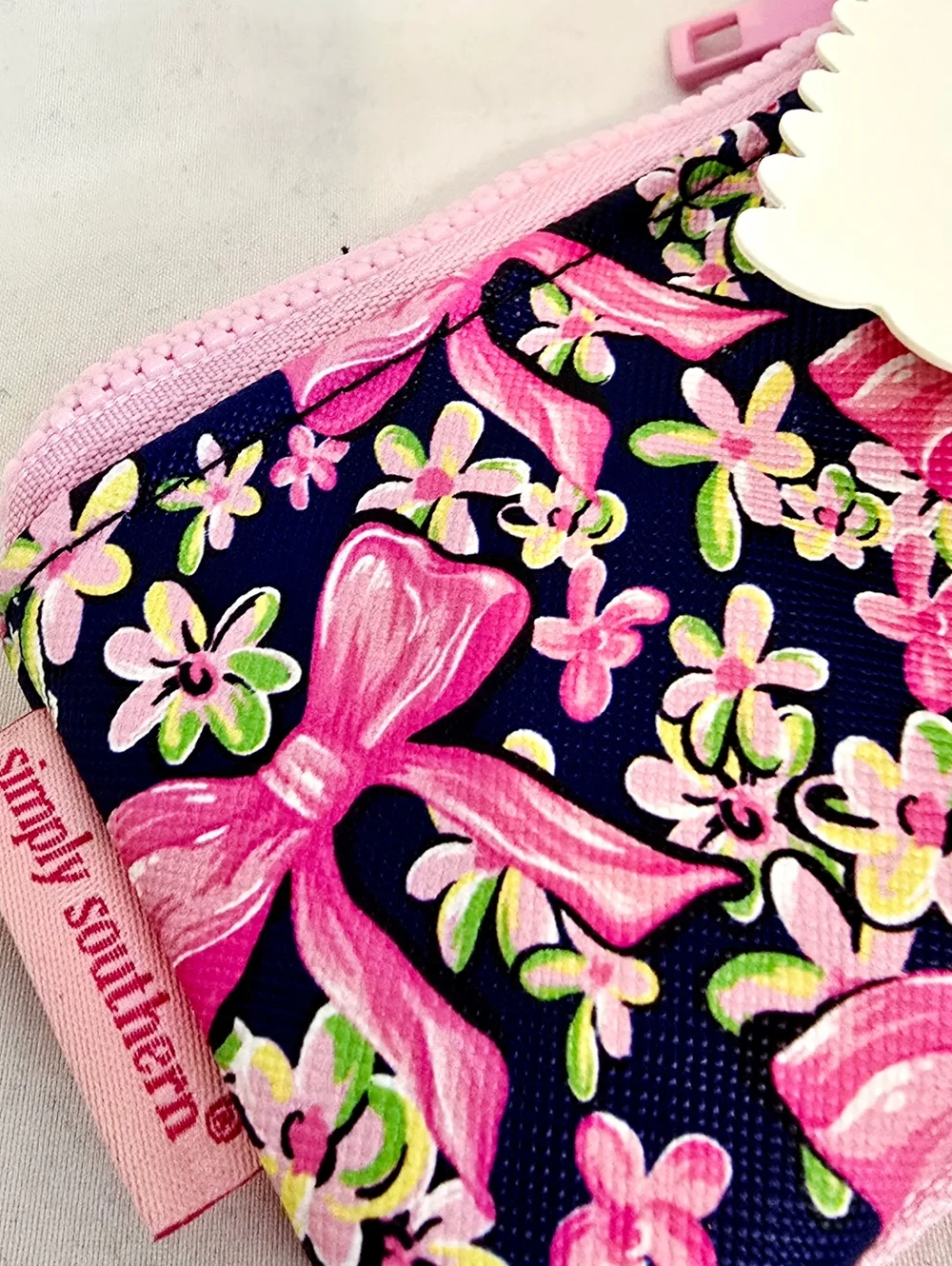 Simply Southern ID Wallet Keychain NWT Pink Floral Bow Preppy